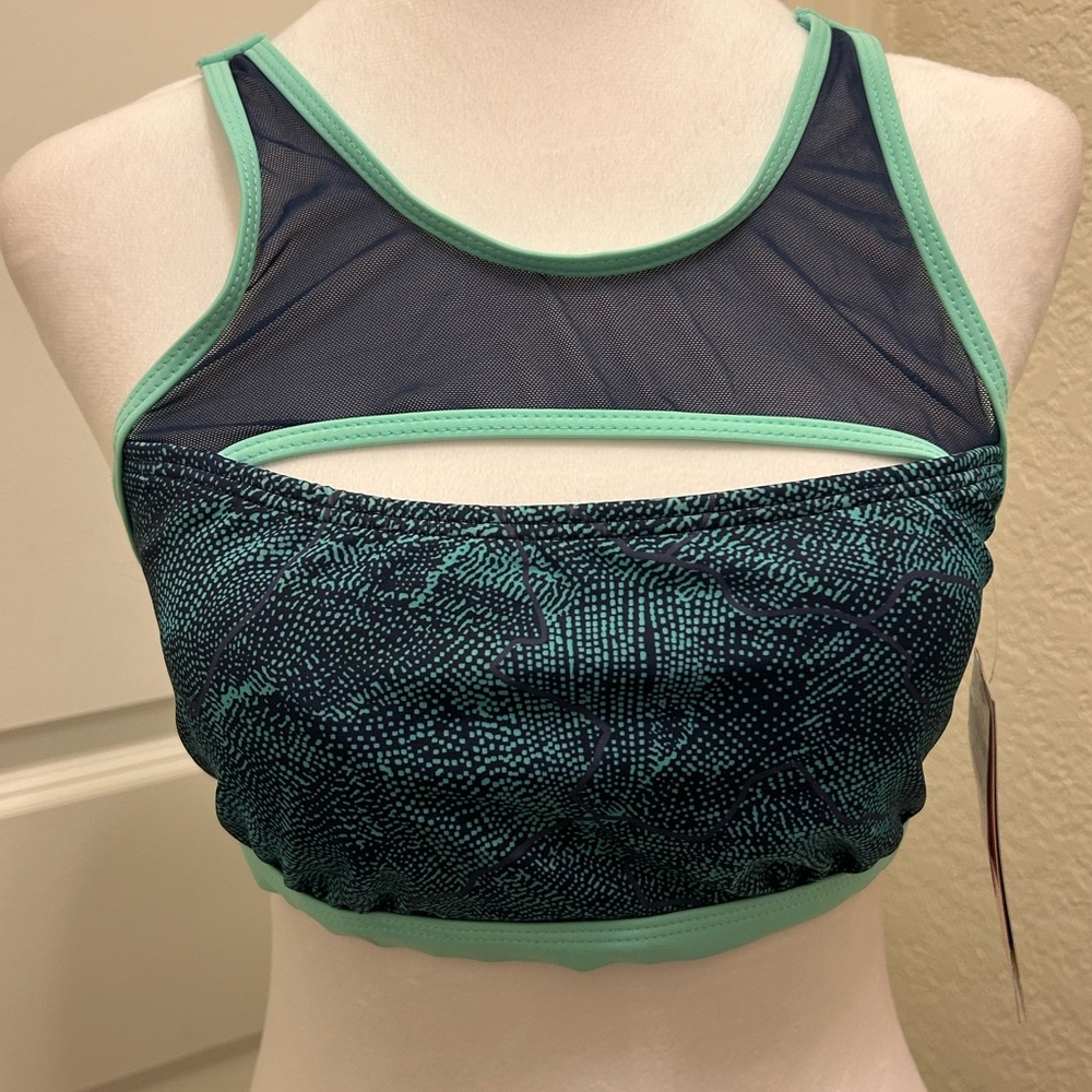 Zella NWT Teal & Black Mesh Sports Bra/Swim Top, Size Medium